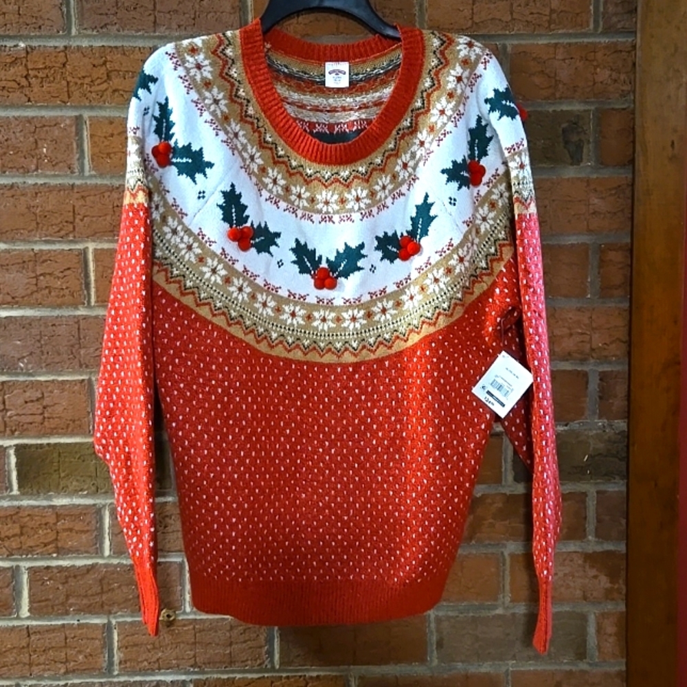 HOLIDAY WINTER SWEATER NWT W HOLLY LEAVES BAG 27